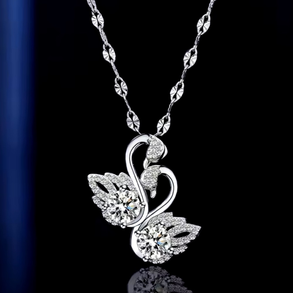 Sterling Silver Swan Love Cubic Zirconia Necklace - Picture 1 of 1